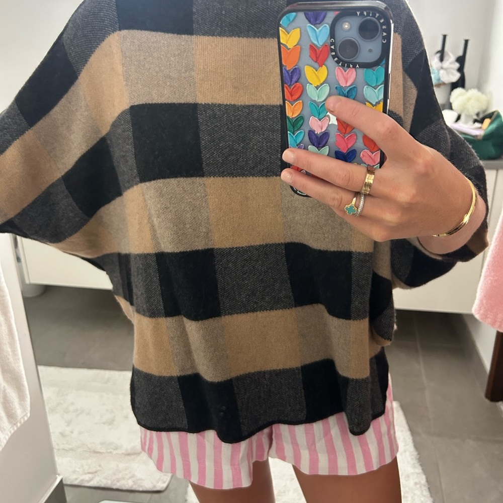 Plaid Black and Tan Poncho
